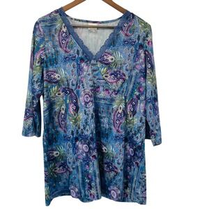 VTG Roamans Paisley Top Size XL Boho Tunic Grannycore Fairy Grunge Eclectic Y2K